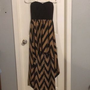 Strapless, open back, high to low dress